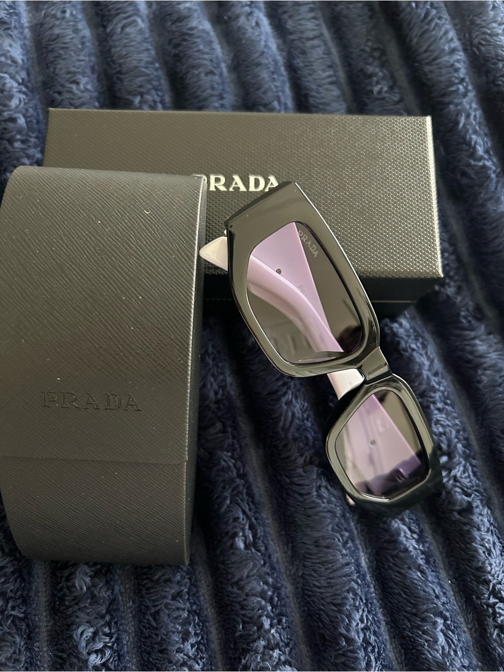 Prada Black Frame Sunglasses with Lavender Lenses